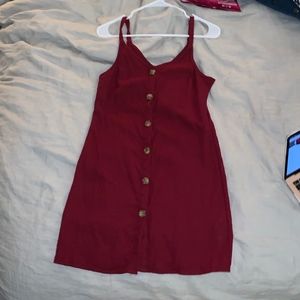 deep red button dress